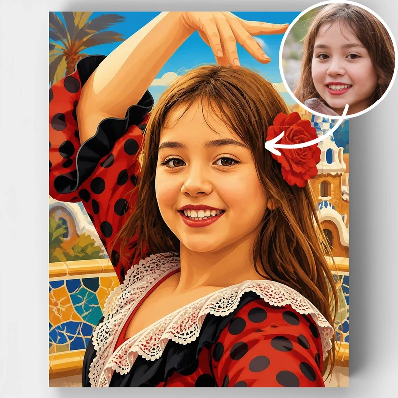 Spanish Flamenco Dancer in Barcelona - Custom Paint by Numbers Kit