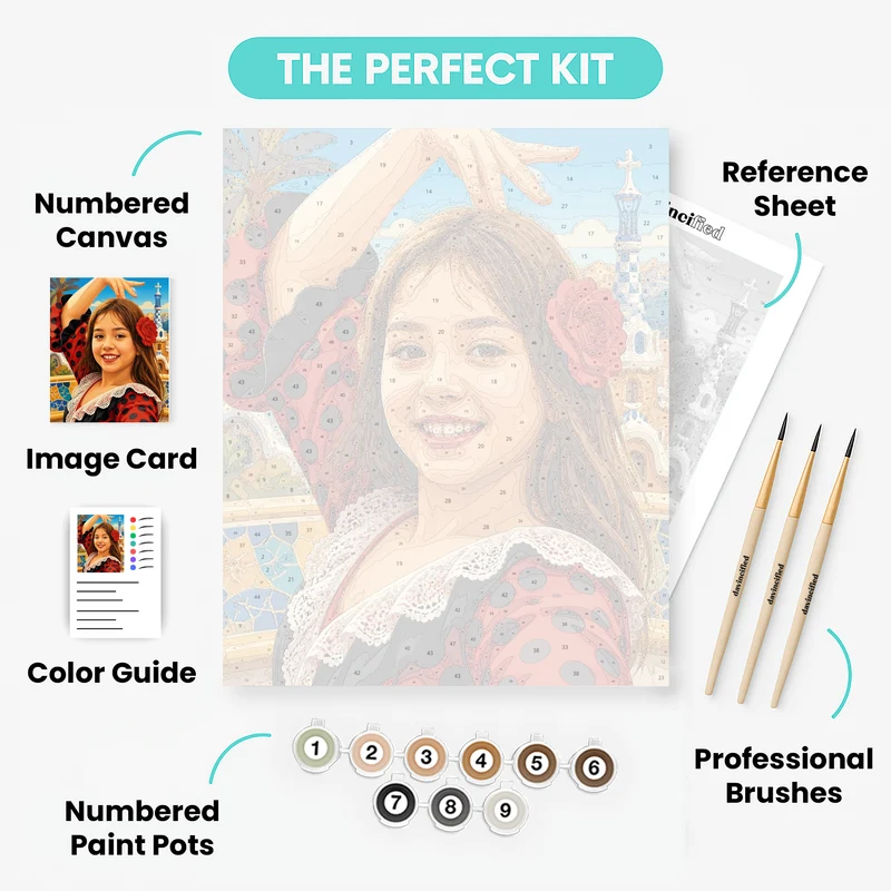 Spanish Flamenco Dancer in Barcelona - Custom Paint by Numbers Kit