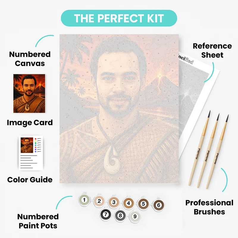 Polynesian Warrior and Volcano - Custom Paint by Numbers Kit