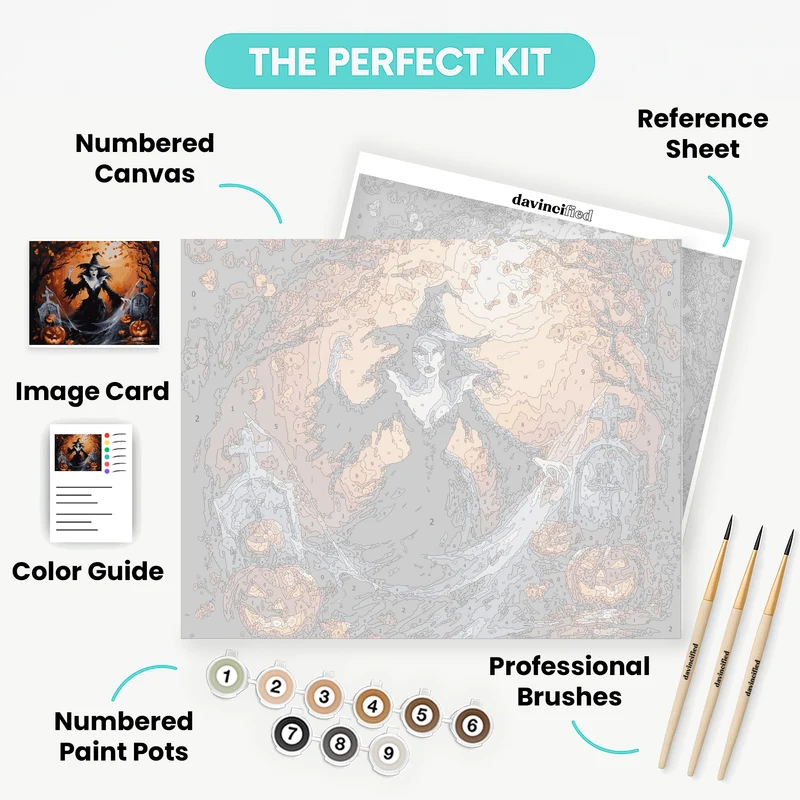 Halloween Witch in Graveyard - Paint by Numbers Kit