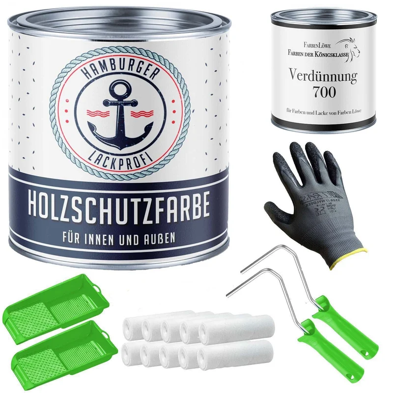 PU Holzschutzfarbe RAL 9010 Reinweiß - Wetterschutzfarbe mit Lackierset (X300) - Hamburger Lack-Profi