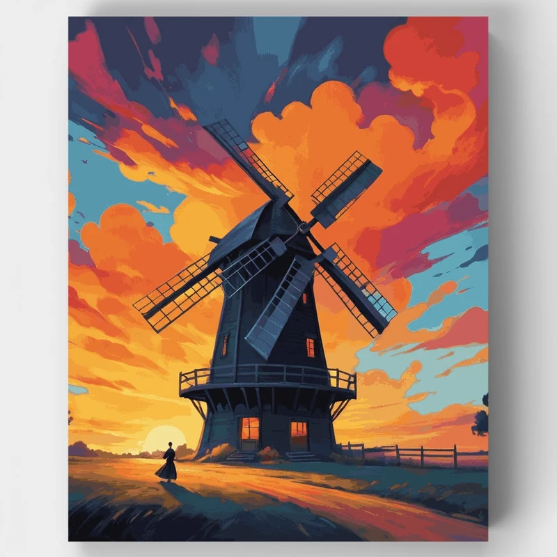 Sunset Windmill - Paint by Numbers Kit