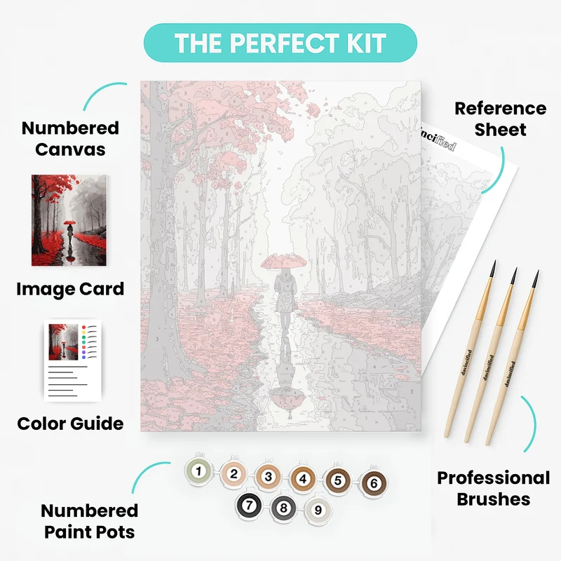 Red Umbrella Walk - Paint by Numbers Kit