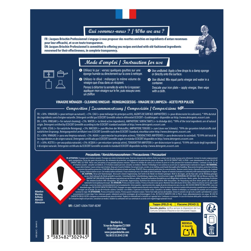 Le vinaigre blanc de ménage Ecocert