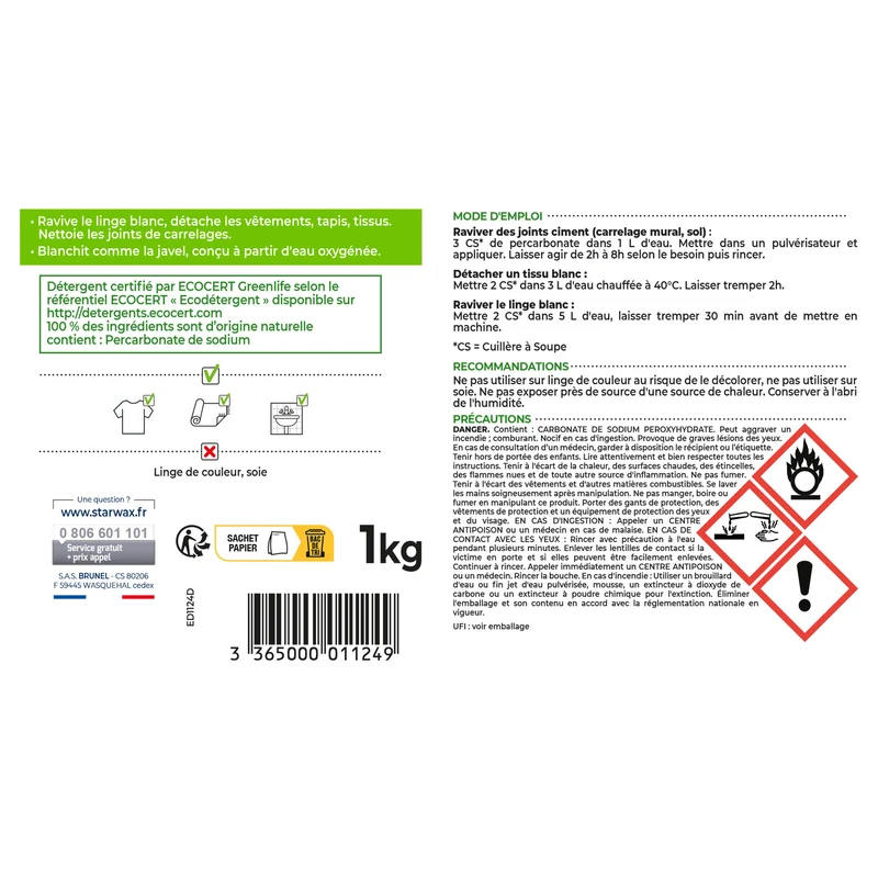 Ma poudre détachante & raviveur de blancheur au percarbonate de soude – Sachet éco