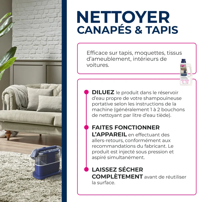 Shampooing canapés & tapis - Spécial machines