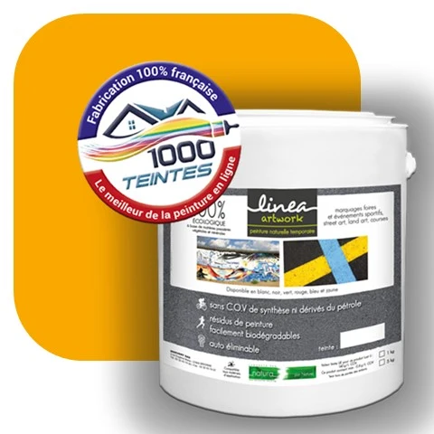 Peinture biodégradable Natura Linéa® Jaune de Sécurité (Street Art Ephémère RAL 1003) Temporaire MAT