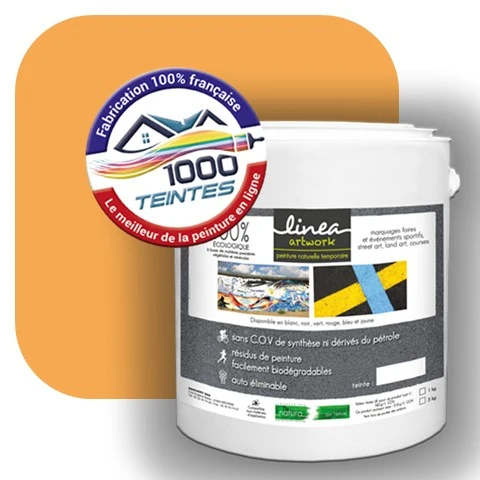 Peinture biodégradable Natura Linéa® Jaune Safran (Street Art Ephémère RAL 1017) Temporaire MAT