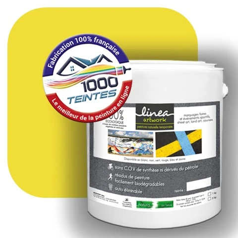 Peinture biodégradable Natura Linéa® Jaune Soufre (Street Art Ephémère RAL 1016) Temporaire MAT