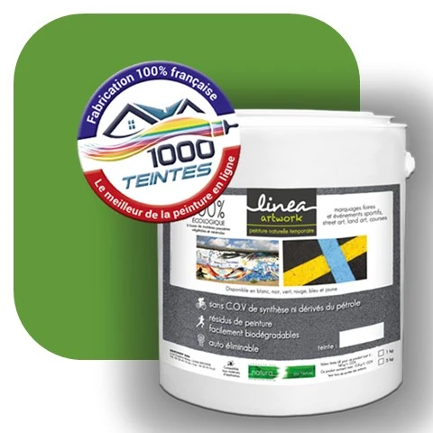Peinture biodégradable Natura Linéa® Vert Jaune (Street Art Ephémère RAL 6018) Temporaire MAT