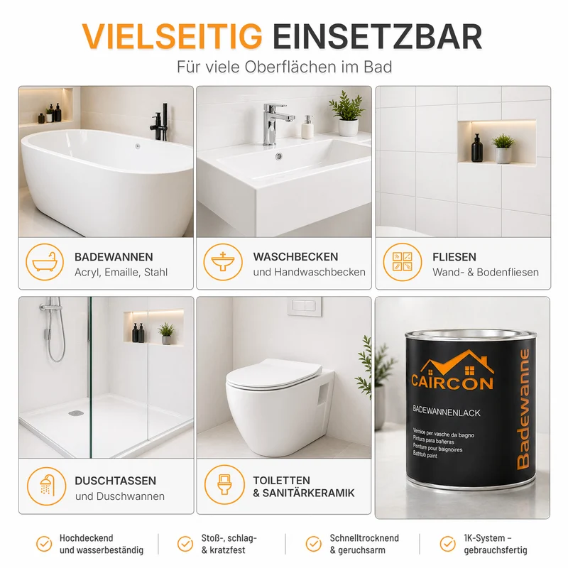 Badewannenlack Seidenglänzend für Badewannen & Sanitärflächen