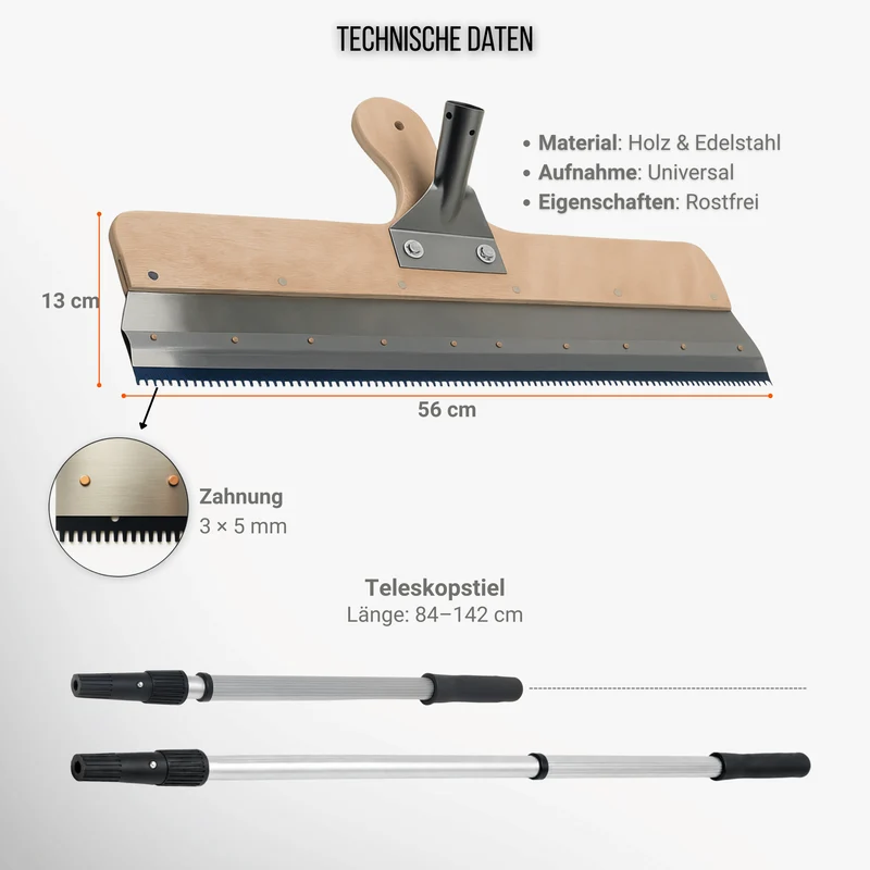 Großflächenrakel 560 mm Stehrakel Zahnrakel für Ausgleichsmasse