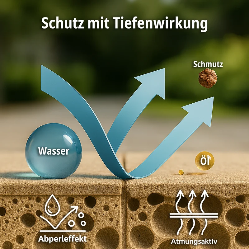 Steinimprägnierung mit Abperleffekt für Naturstein, Beton & Pflaster