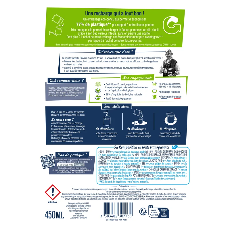 Recharge Liquide Vaisselle Mains Savon noir & Algues Marines