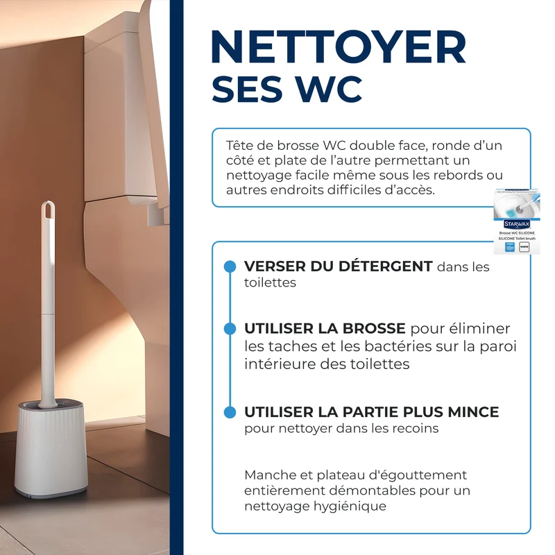 Brosse toilette silicone avec support mural