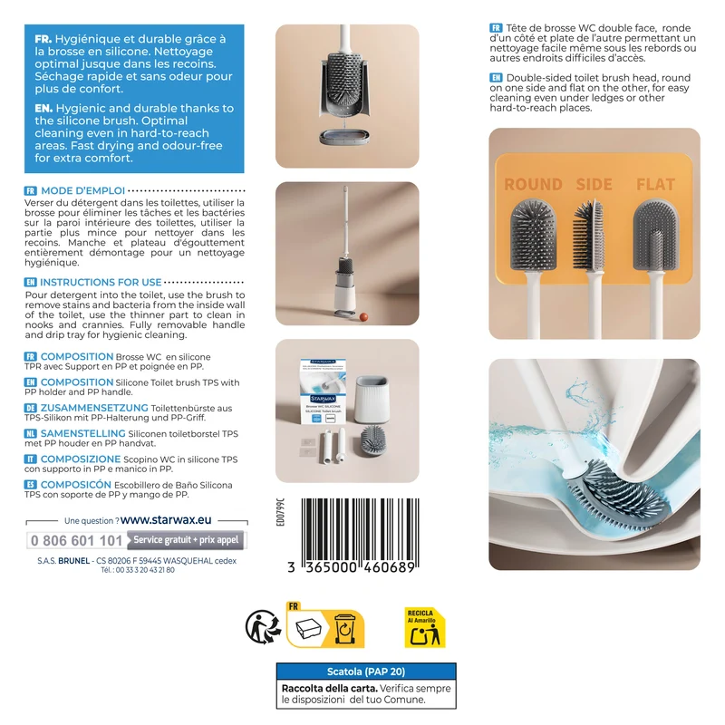 Brosse toilette silicone avec support mural