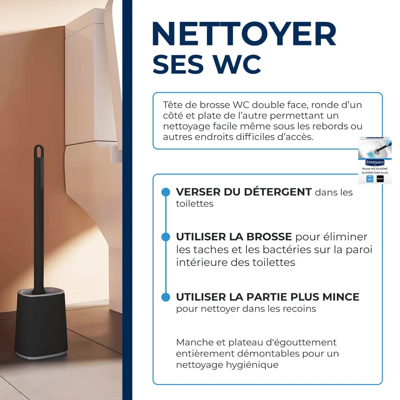 Brosse toilette silicone avec support mural