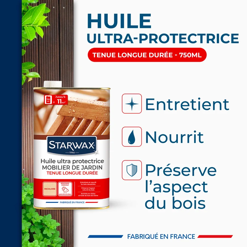Huile ultra protectrice tenue longue durée pour mobilier de jardin en bois