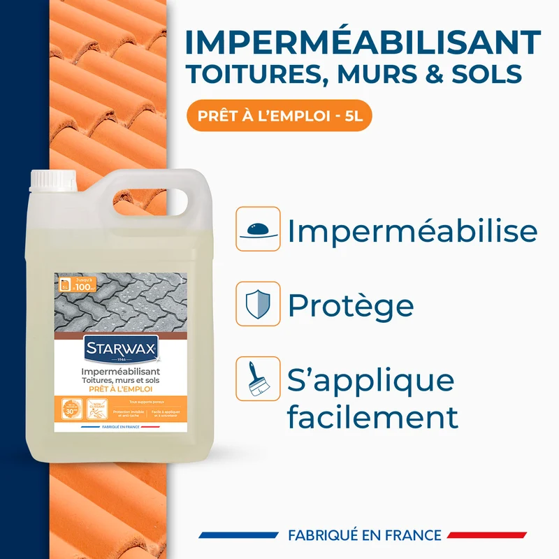 Imperméabilisant eau et graisses pour toitures, murs et sols extérieurs