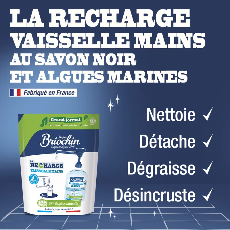 Recharge Liquide Vaisselle Mains Savon noir & Algues Marines grand format
