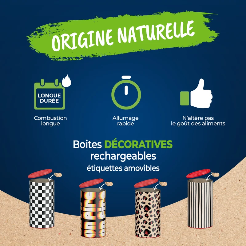 Cylindre Rouleaux allume feu 100% végétal