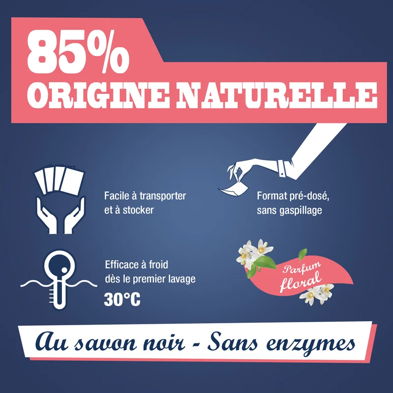 Feuilles de lessive au Savon noir parfum Bouquet floral