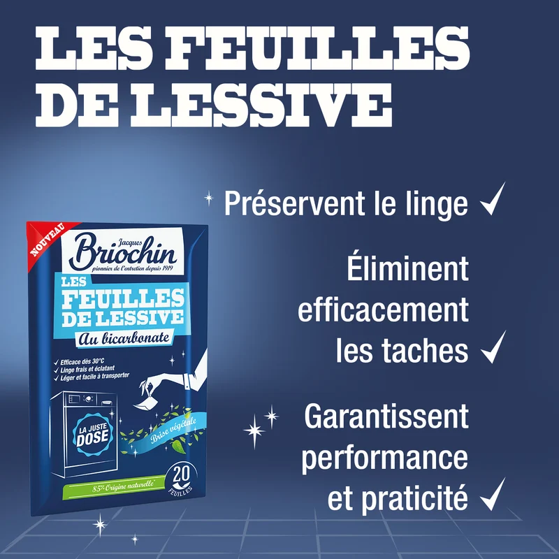 Feuilles de lessive au Bicarbonate parfum Brise végétale