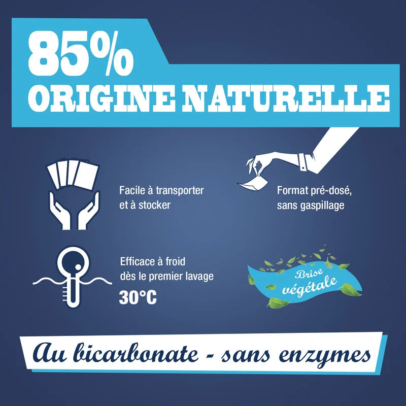 Feuilles de lessive au Bicarbonate parfum Brise végétale