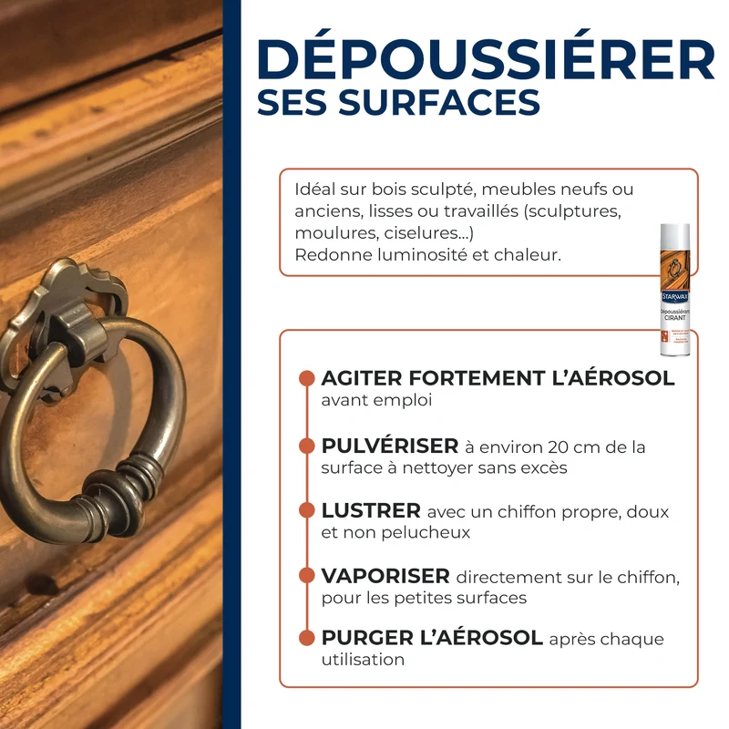 Nettoyant dépoussiérant cirant pour mobilier intérieur