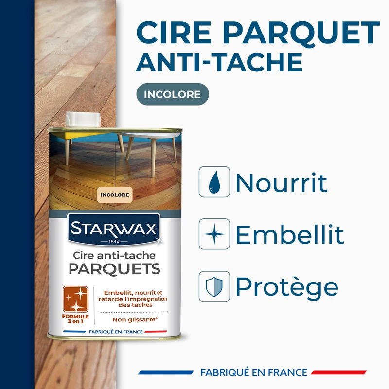 Cire Starlon anti-tache pour parquets cirés