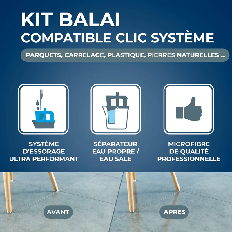 Kit balai mains sèche Clic système