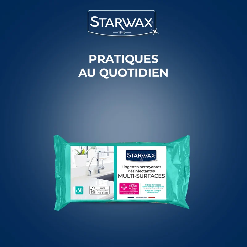 Lingettes nettoyantes désinfectantes multi-surfaces