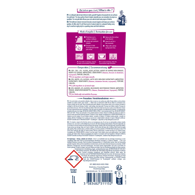 Nettoyant salle de bain 3 en 1 parfum floral