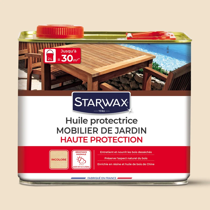 Huile haute protection pour mobilier de jardin en bois