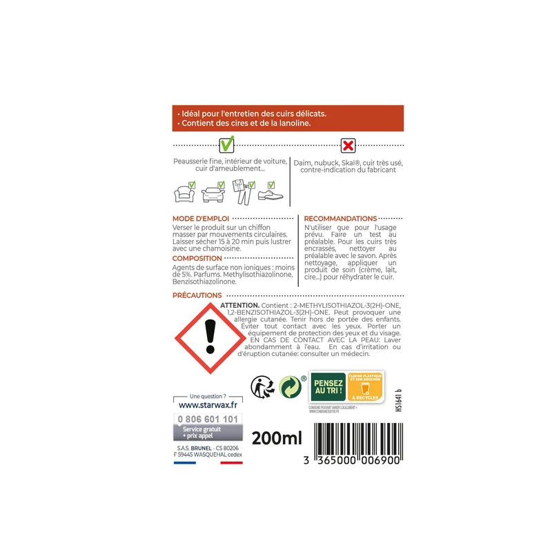 Lotion nettoyante sans rinçage pour cuirs délicats
