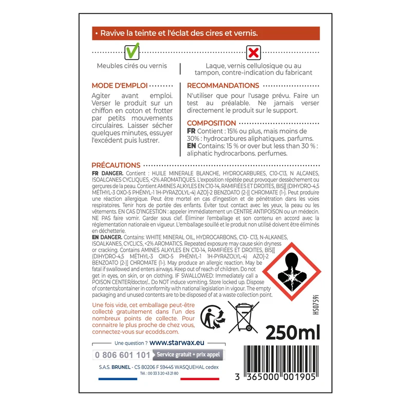 Régénérateur pour meubles cirés et vernis