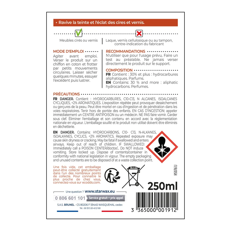 Régénérateur pour meubles cirés et vernis