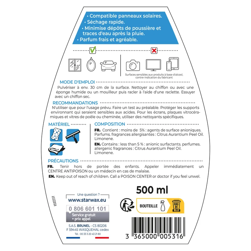 Nettoyant spécial vitres et miroirs