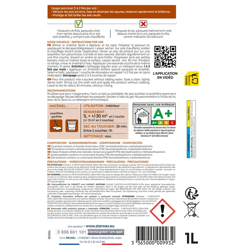 Rénovateur brillant protecteur pour parquets et sols stratifiés