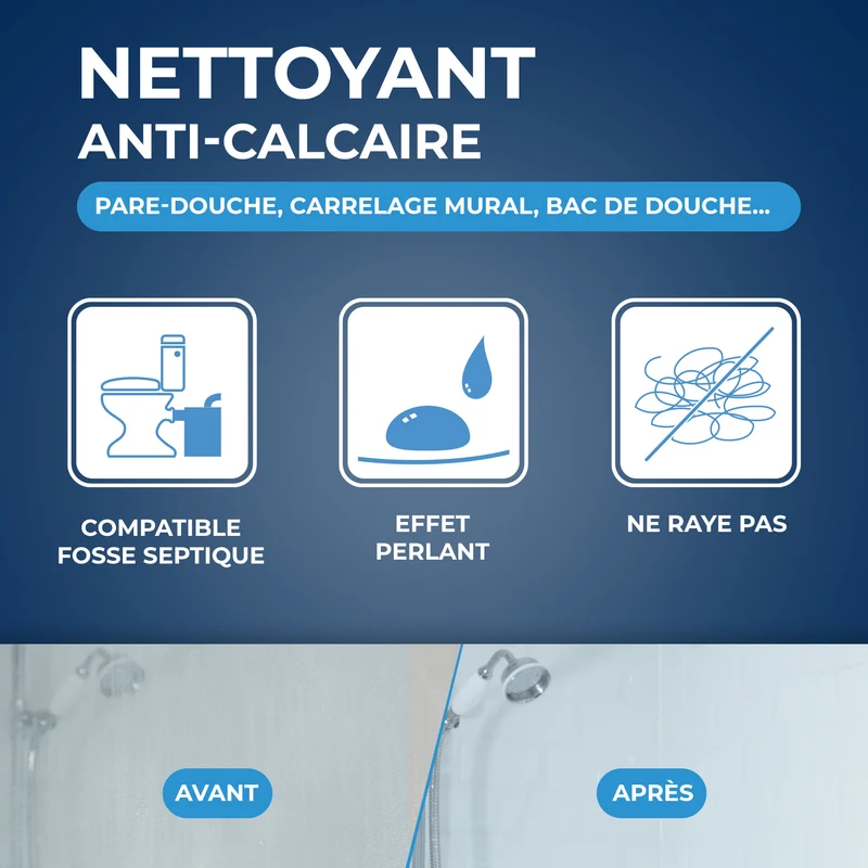 Lot de 3 Nettoyant anti-calcaire pour cabine de douche