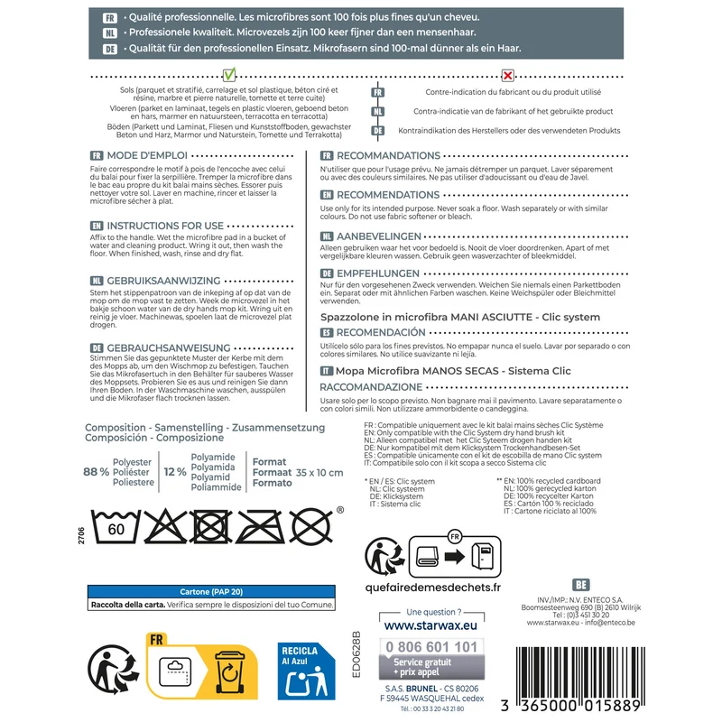 Microfibre balai Mains sèches Clic système