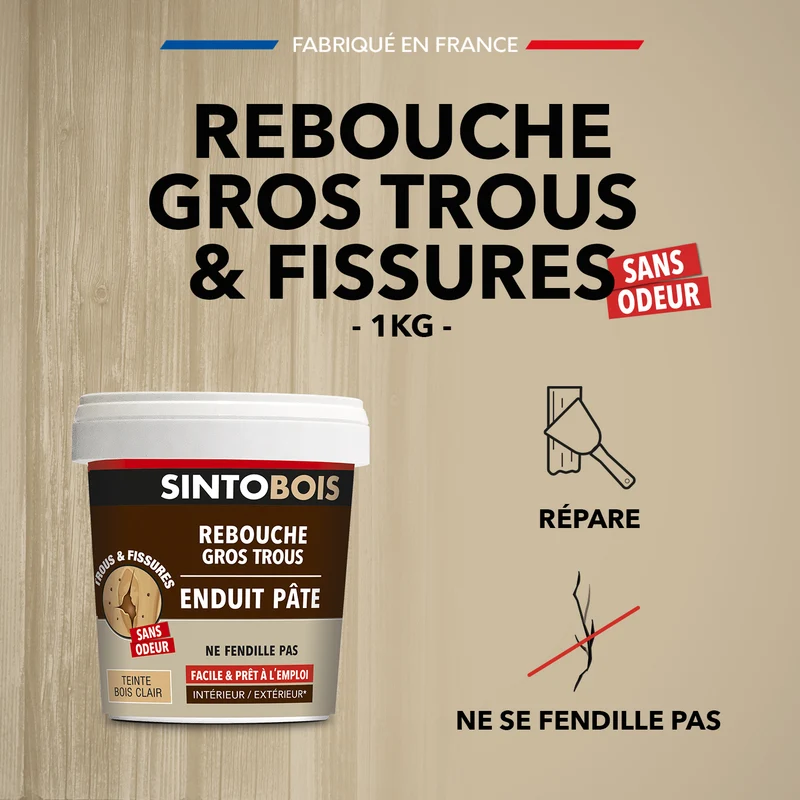 Reboucher gros trous et fissures dans le bois clair