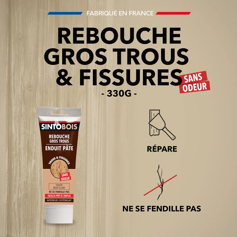 Reboucher gros trous et fissures dans le bois clair