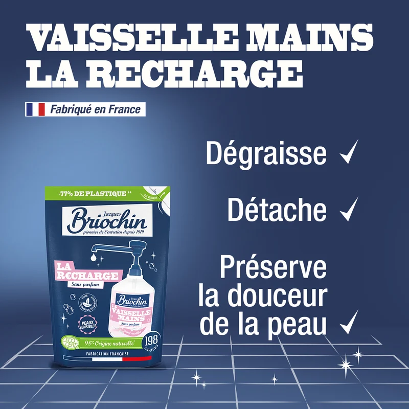 Recharge Liquide Vaisselle Mains spécial peaux sensibles Sans parfum