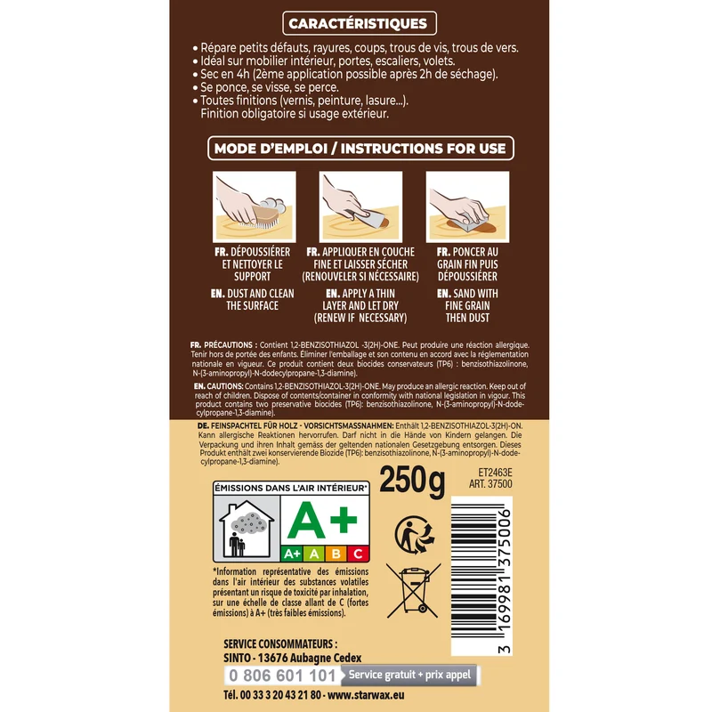 Rebouche imperfections - Pâte à bois naturel