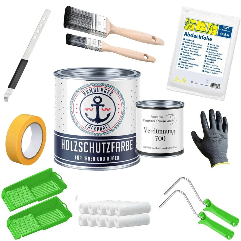 PU Holzschutzfarbe RAL 9016 Verkehrsweiß - Wetterschutzfarbe mit Lackierset (X500) - Hamburger Lack-Profi