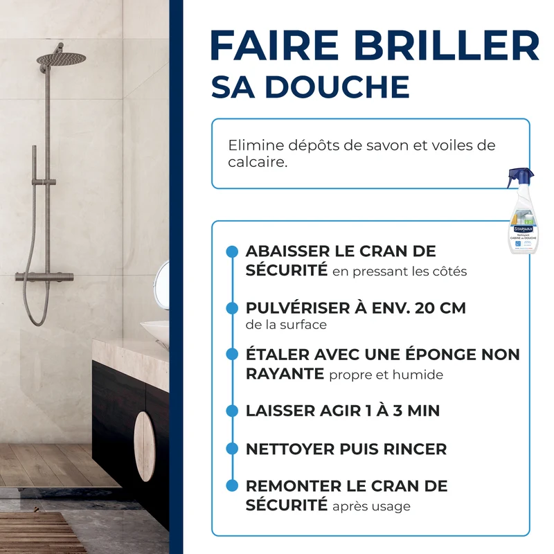 Nettoyant anti-calcaire pour cabine de douche