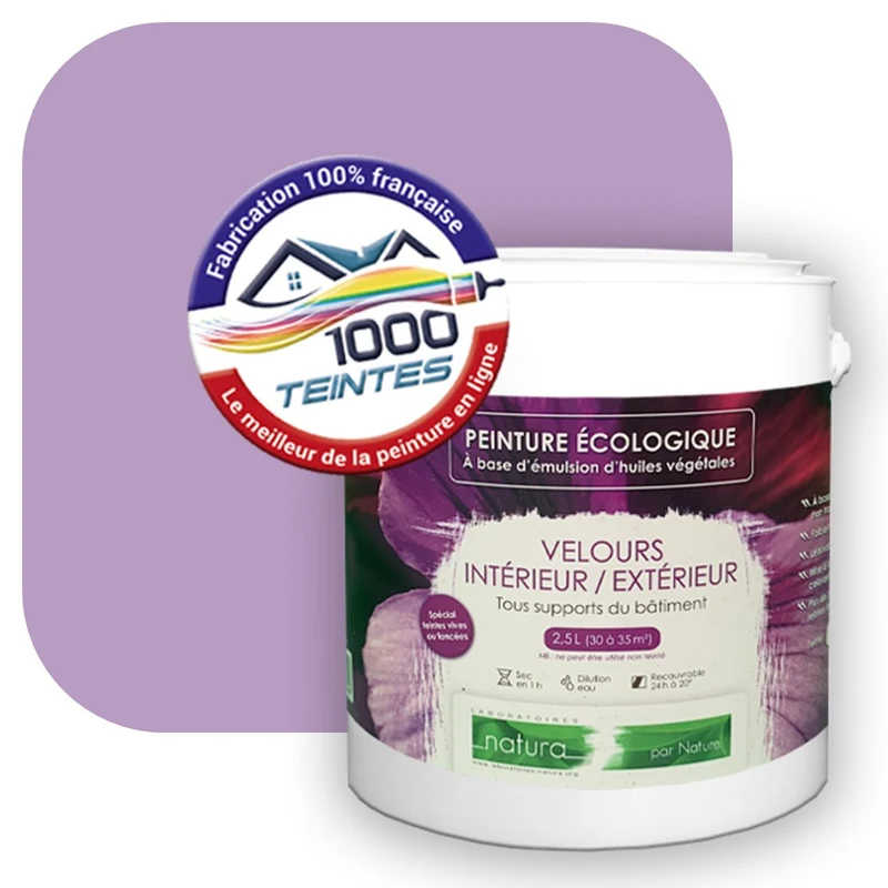 Peinture écologique Natura Tassili® Les Violets (L'Atelier by Edicolor 129E/129-E/129E1) Intérieur/Extérieur VELOURS