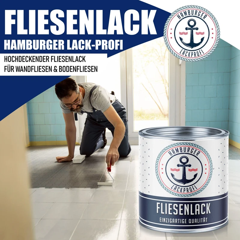 Fliesenfarbe in Anthrazitgrau RAL 7016 - Fliesenlack mit Lackierset (X500) - Hamburger Lack-Profi