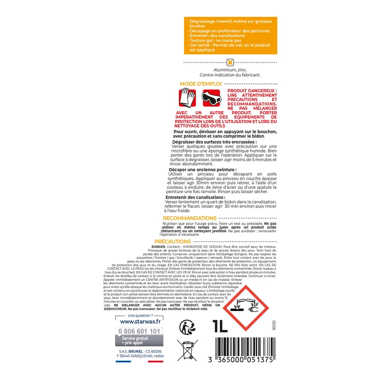 Soude caustique en gel teinté 1L